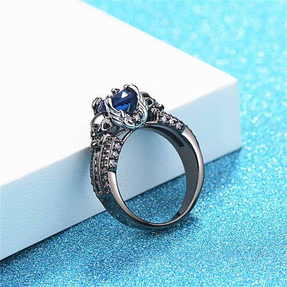 Blue Crystal & Cubic Zirconia Skull Ring-6
