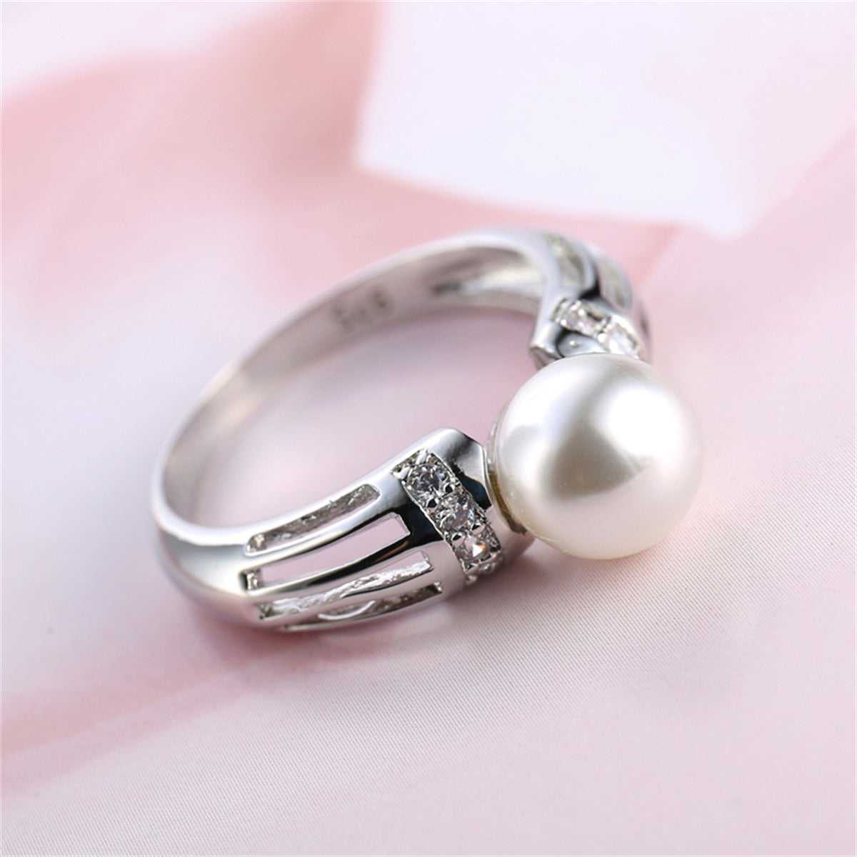 Pearl & Cubic Zirconia Silvertone Ring-2