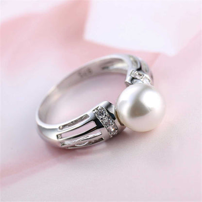 Pearl & Cubic Zirconia Silvertone Ring-2