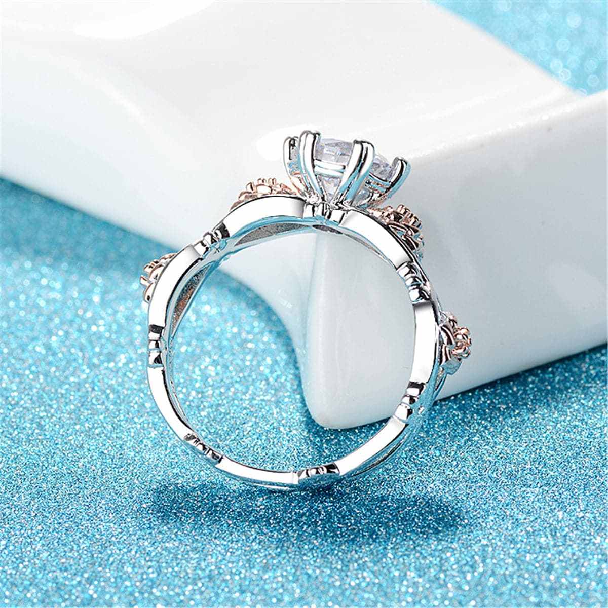 Cubic Zirconia & Two-Tone Flower Band Ring Set-1