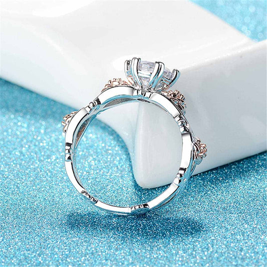 Cubic Zirconia & Two-Tone Flower Band Ring Set-1