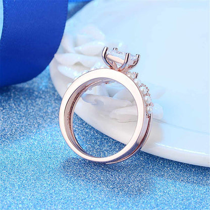 Crystal & Pearl Rose Goldtone Princess-Cut Ring & Band-1