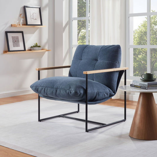 4 Supply Modern Accent Chair, Comfy Chair With Removable Cushion, Vanity Chair With Wood Armrests For Living Room, Bedroom