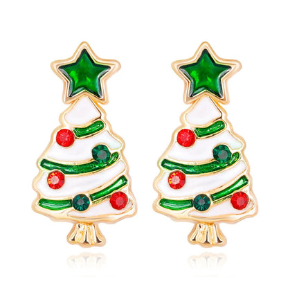 Cubic Zirconia & Enamel Goldtone Star Christmas Tree Stud Earrings