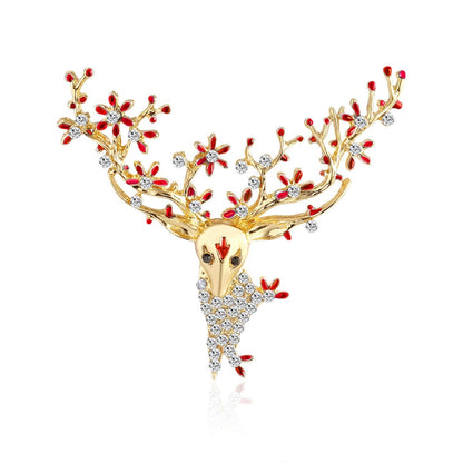 Cubic Zirconia & Enamel Goldtone Reindeer Brooch