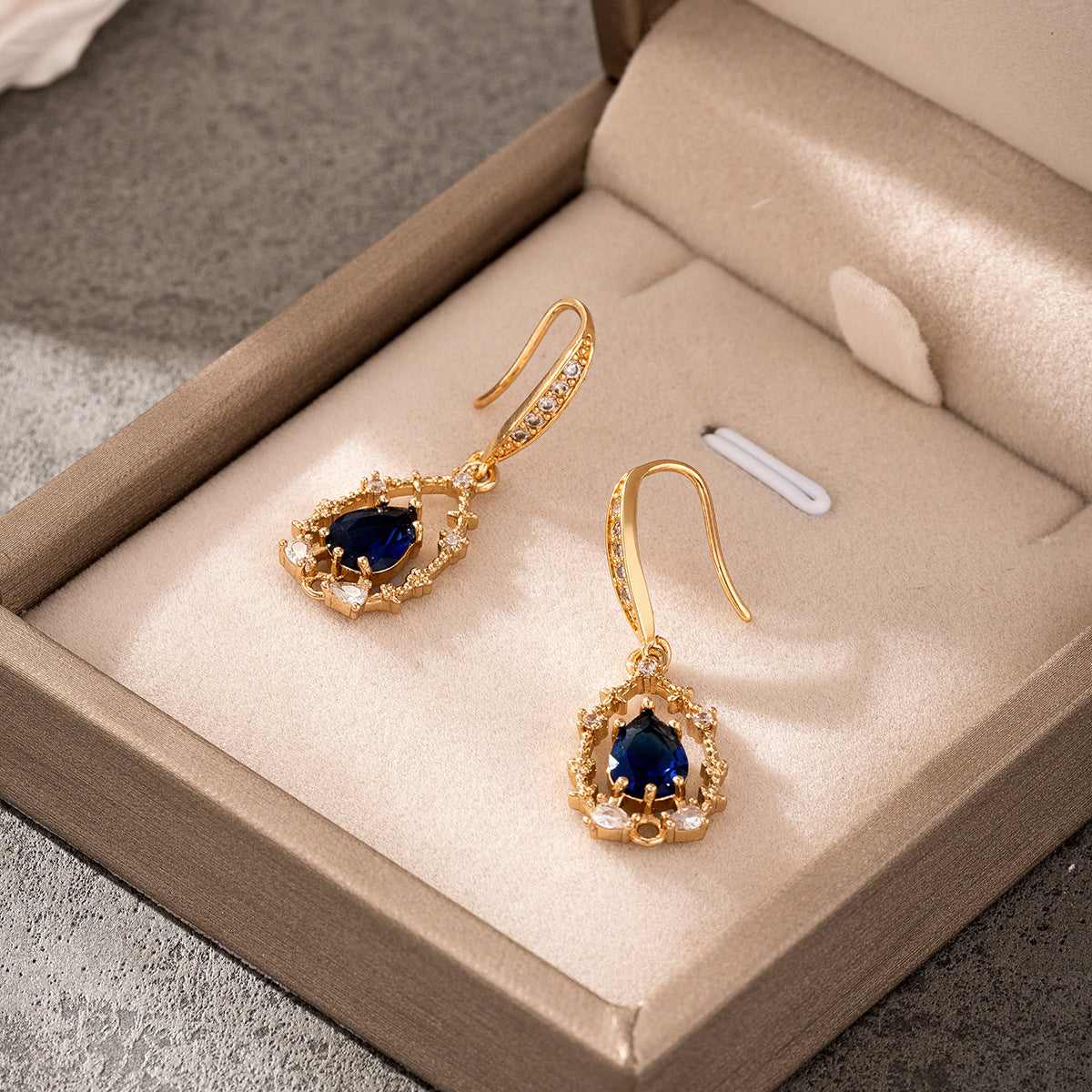 Blue Crystal & Cubic Zirconia Goldtone Teardrop Hook Earrings