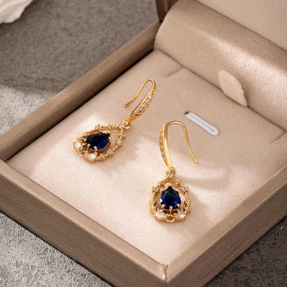 Blue Crystal & Cubic Zirconia Goldtone Teardrop Hook Earrings