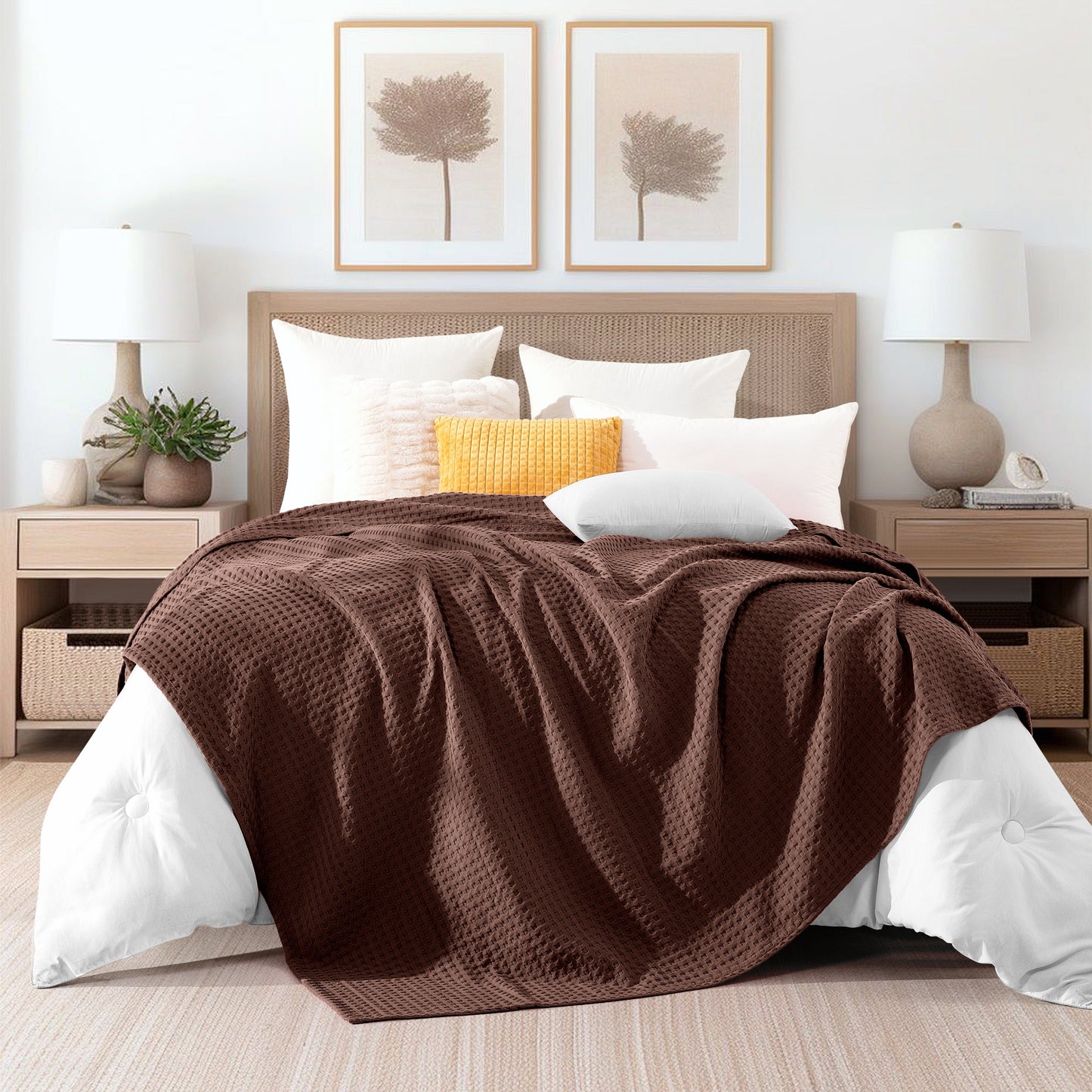 Elegant Comfort Cotton Waffle Blanket