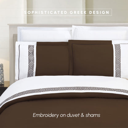 Elegant Comfort 3-Piece Greek Embroidered Duvet Cover Set
