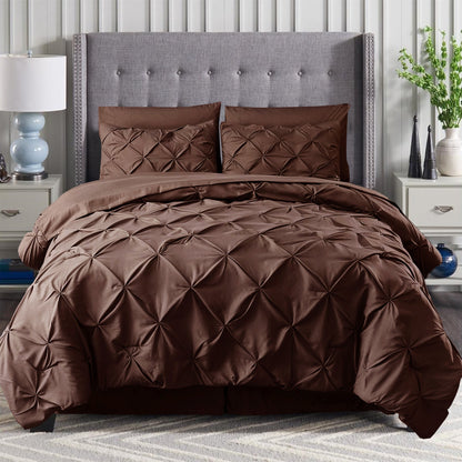 Elegant Comfort 8-Piece Pintuck Pinch Pleated Comforter Set - Includes 4-Piece Sheet Set with Double Sided Storage Pockets