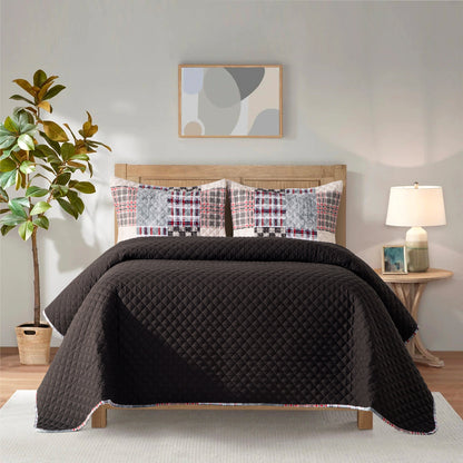Elegant Comfort 3-Piece Patch Plaid Quilted Reversible Bedspread Coverlet Set