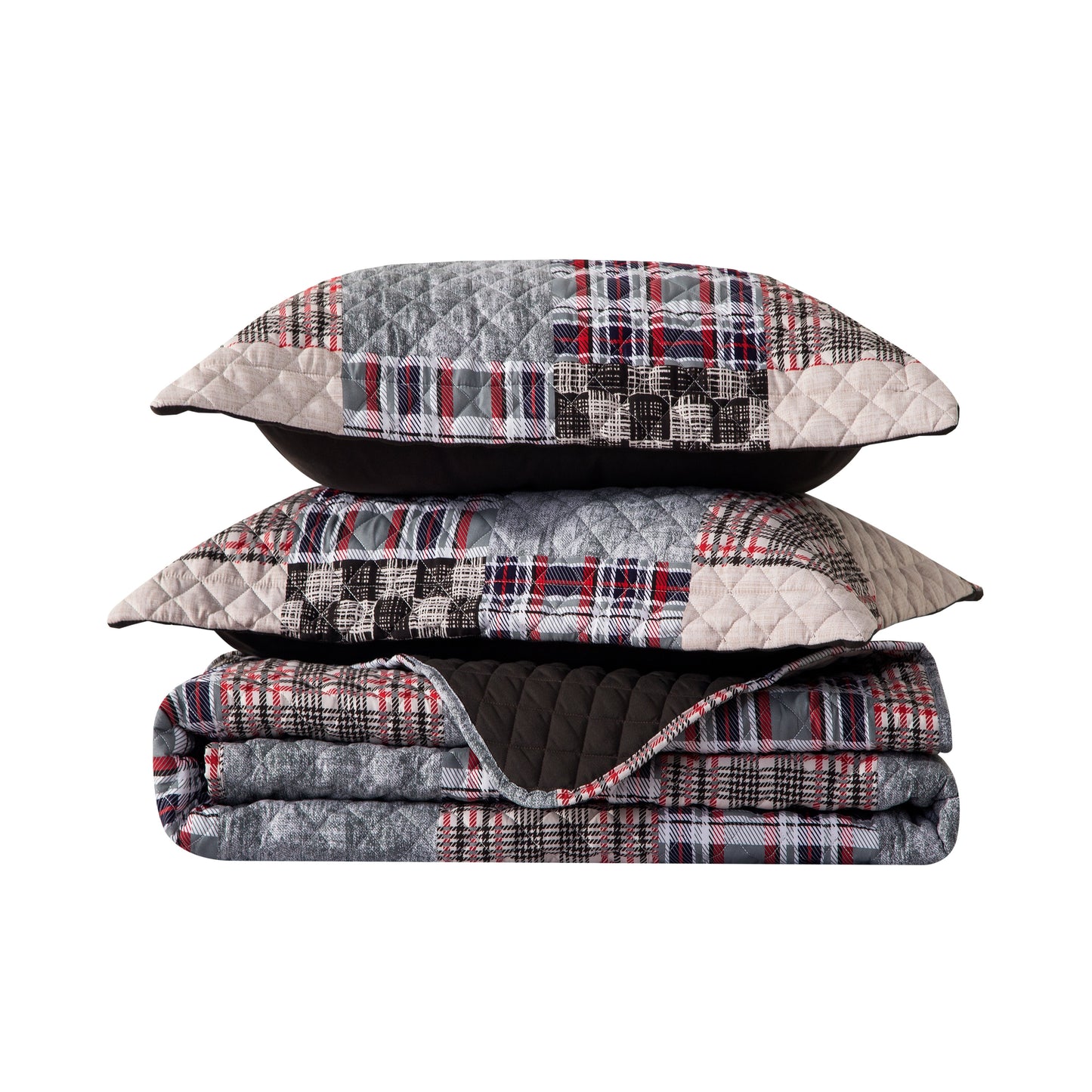 Elegant Comfort 3-Piece Patch Plaid Quilted Reversible Bedspread Coverlet Set