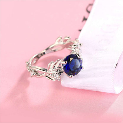 Navy Crystal & Silvertone Round-Cut Floral Ring-2