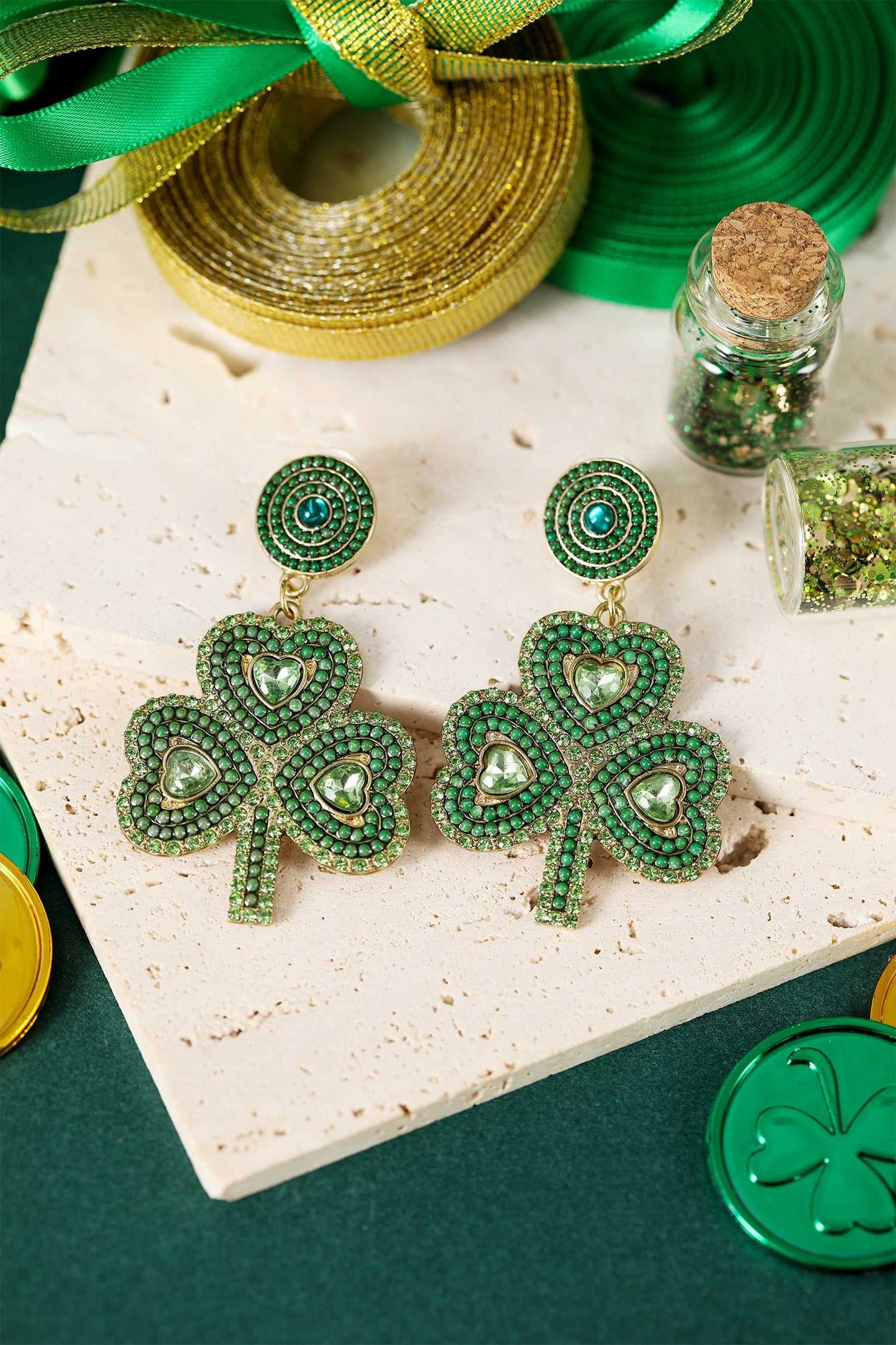 Remington Retro Beaded Clover Earrings - Green / ONE