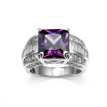 Purple Crystal & Cubic Zirconia Princess-Cut Ring-3