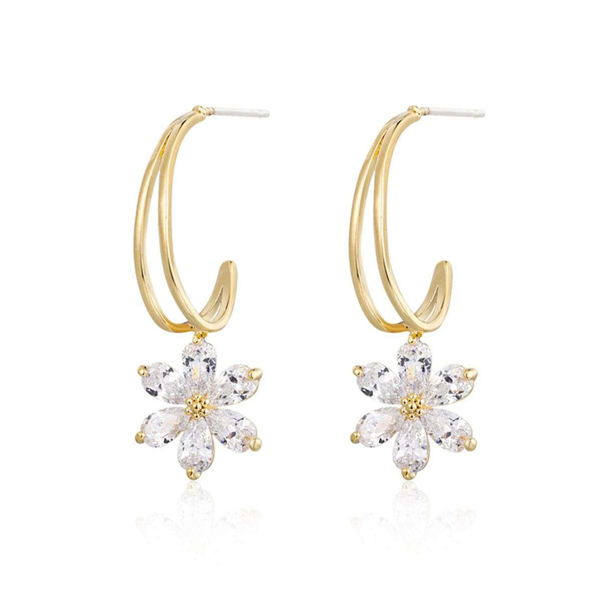 Crystal & Goldtone Flower Drop Earrings
