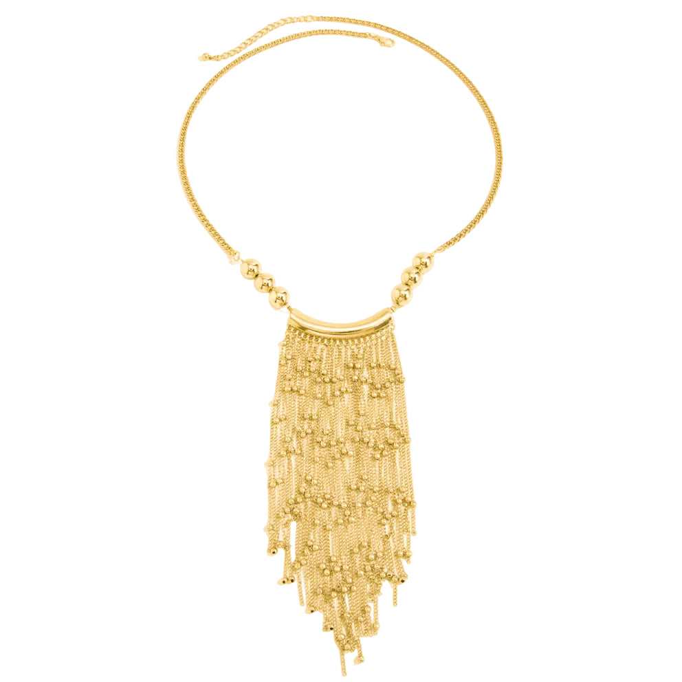 Goldtone Ball Tassel Statement Necklace