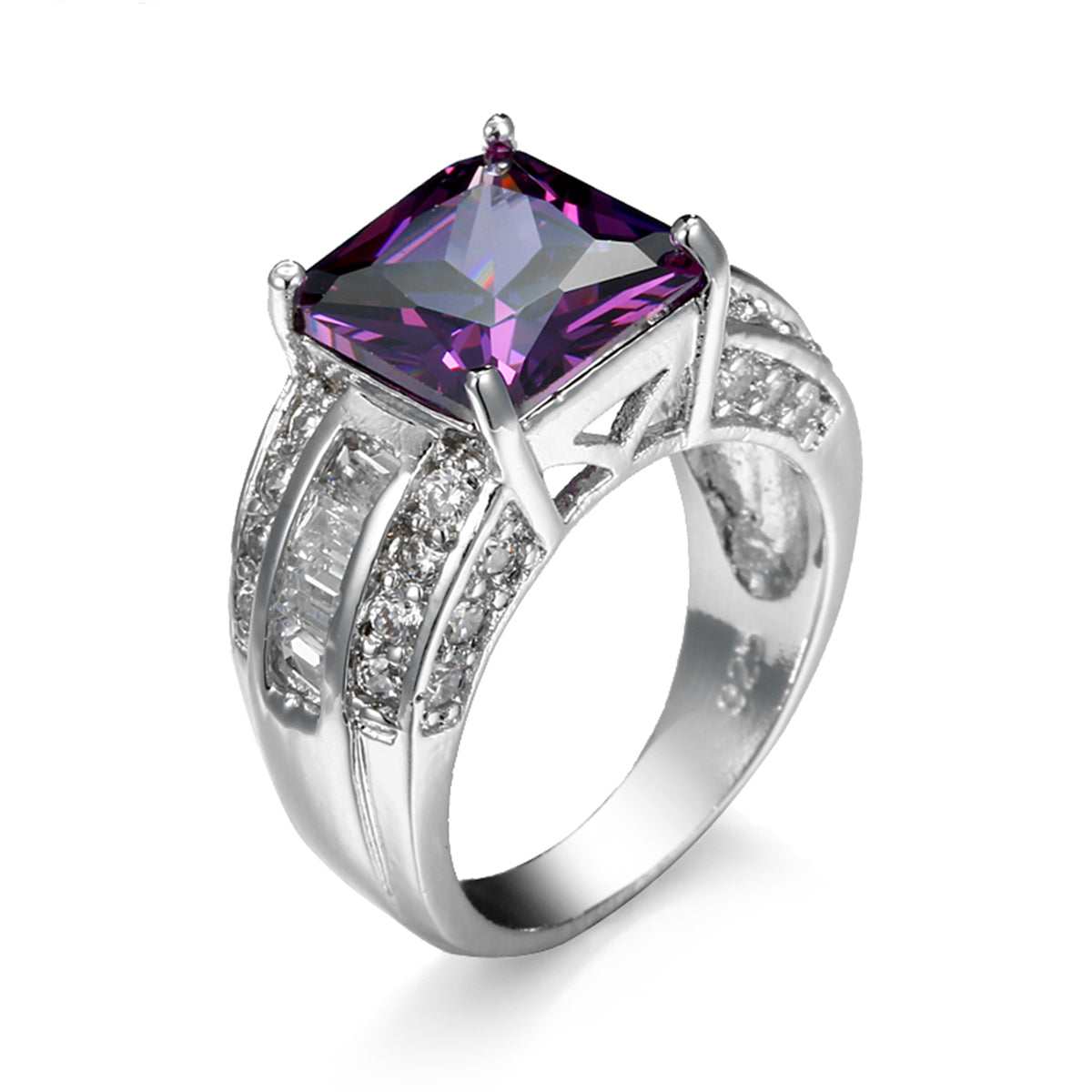 Purple Crystal & Cubic Zirconia Princess-Cut Ring-1