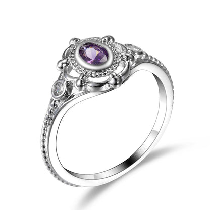 Cubic Zirconia & Purple Crystal Oval Ring-2