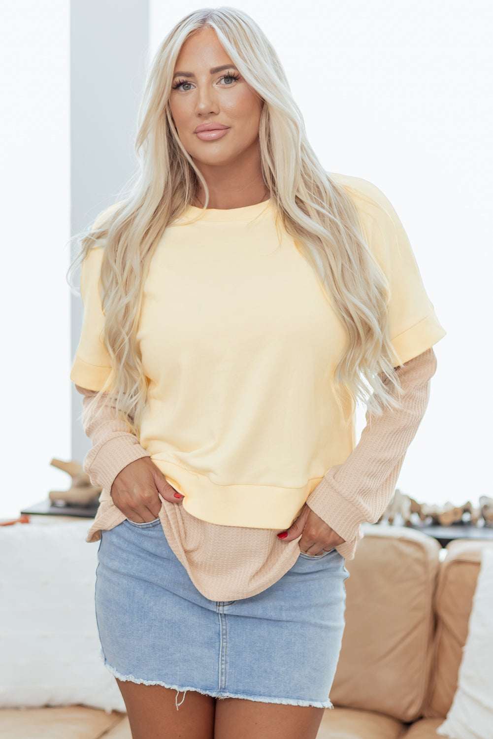 Evajira Two Piece Patchwork Sweatshirt - Apricot / L - 12/14
