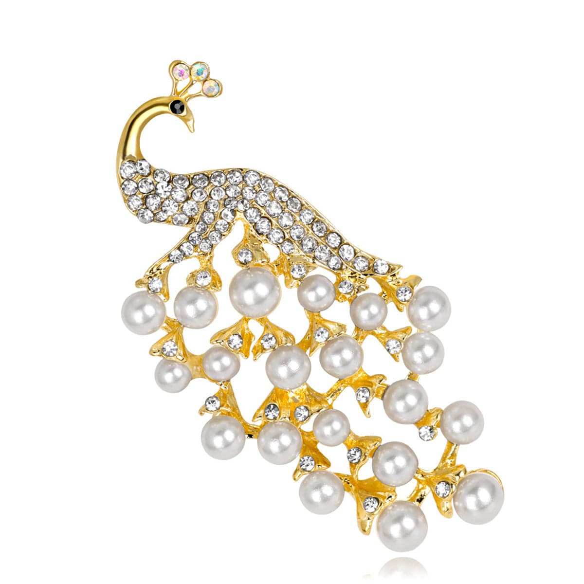 Pearl & Goldtone Peacock Pavé-Set Brooch