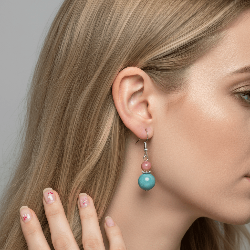 Red & Blue Jade Silvertone ‌Gourd-Shape Hook Earrings