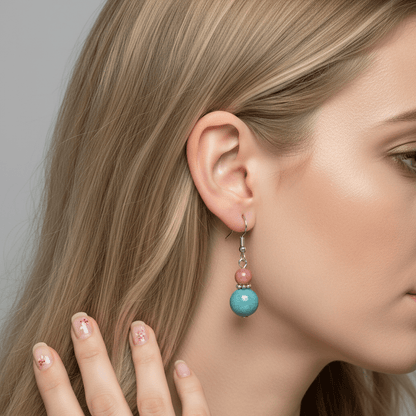 Red & Blue Jade Silvertone ‌Gourd-Shape Hook Earrings