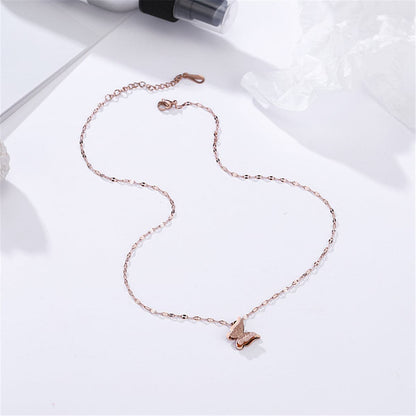 Rose Goldtone Frosted Butterfly Pendant Necklace