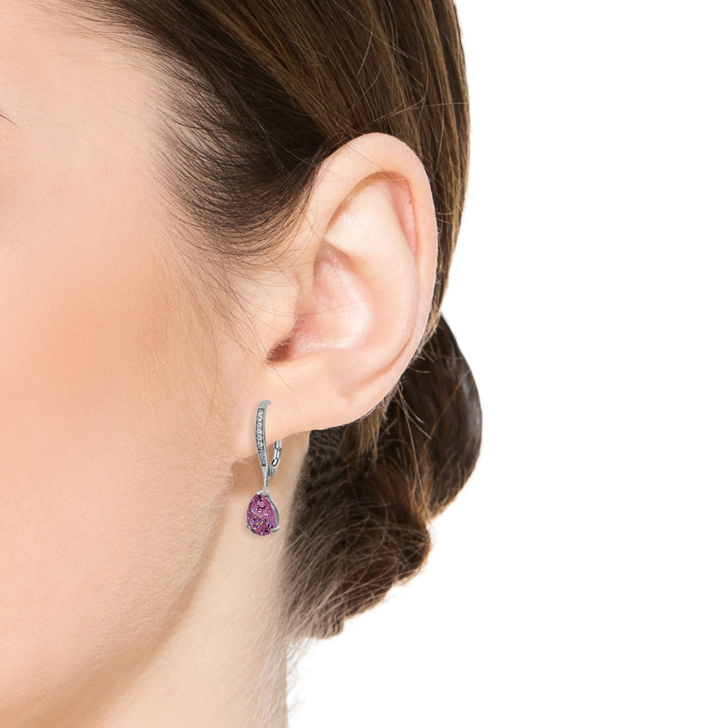 Sterling Silver Cubic Zirconia Pear-shape Dangling Earrings