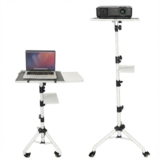 5 Core Projector Stand 29.5 to 71 Inch Adjustable Tripod 2 Shelves Portable Laptop Cart W Phone Holder - White