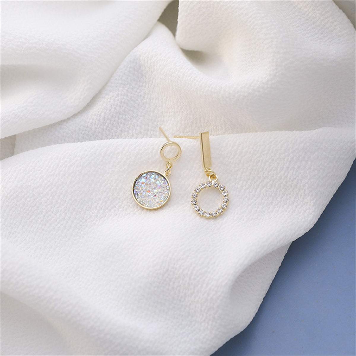 Cubic Zirconia & White Resin Goldtone Mismatch Drop Earrings
