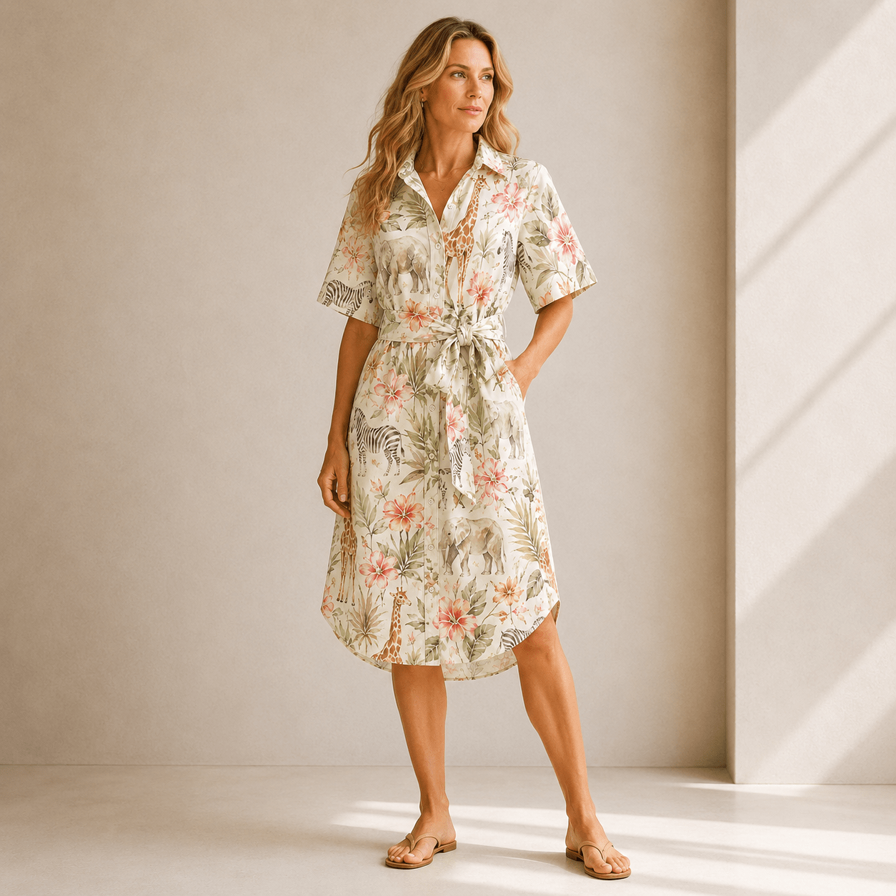 Lily by Firmiana Women’s Collared Short Sleeve Dress With Waist Tie Knee Length Women’s Apparel