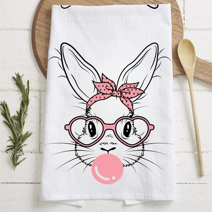 bubblegum bunny kitchen towel
funny easter bunny dish towel
pink glasses bunny flour sack towel
sassy bunny easter tea towel
bubble blowing bunny kitchen decor
cute bunny with heart glasses towel