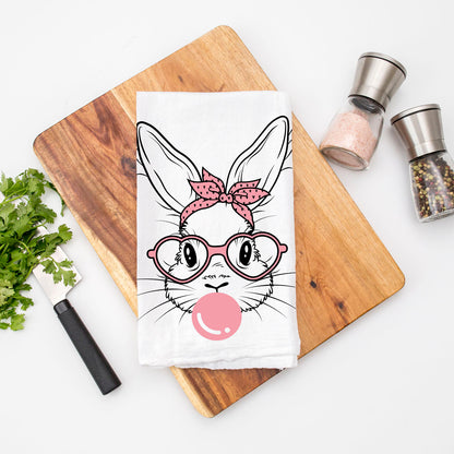 Bubblegum bunny kitchen towel on wooden cutting board
Retro pink heart glasses bunny flour sack dish towel
Modern Easter kitchen towel bubblegum bunny design
Black white pink bunny kitchen towel spring decor