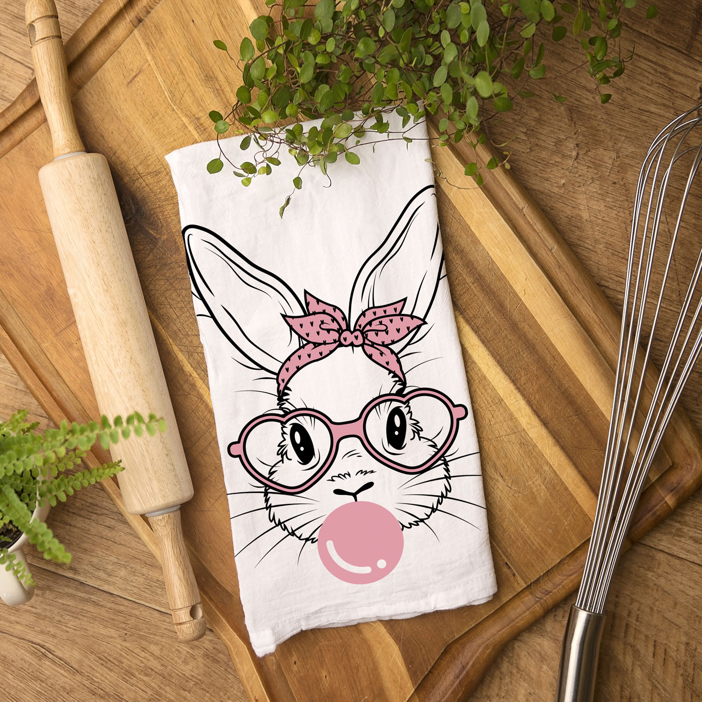 Heart glasses bandana bunny towel Easter spring
Bubblegum bubble pink bunny kitchen towel modern
Sassy bunny Easter dish towel heart glasses design
bubblegum bunny kitchen towel flour sack