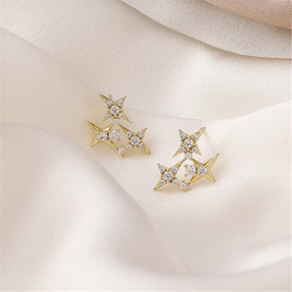 Cubic Zirconia & 18K Gold-Plate Star Cluster Stud Earrings