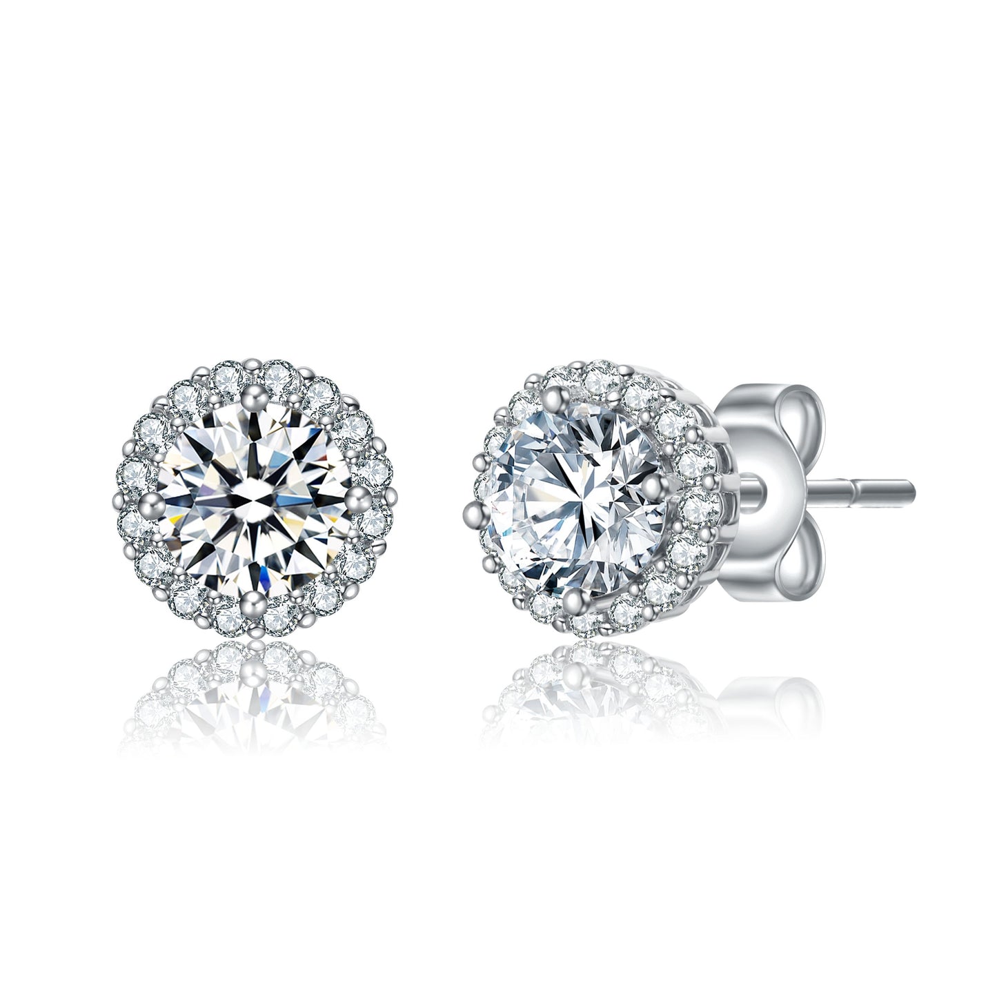Round Stud Earrings with Colored Cubic Zirconia
