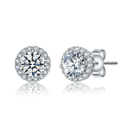 Round Stud Earrings with Colored Cubic Zirconia