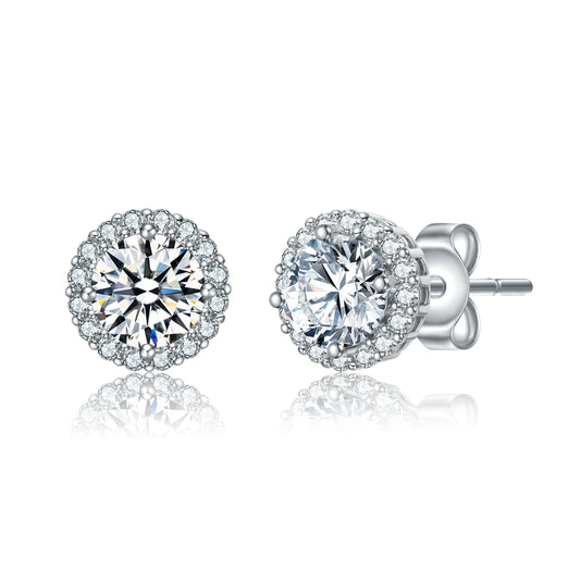 Round Stud Earrings with Colored Cubic Zirconia