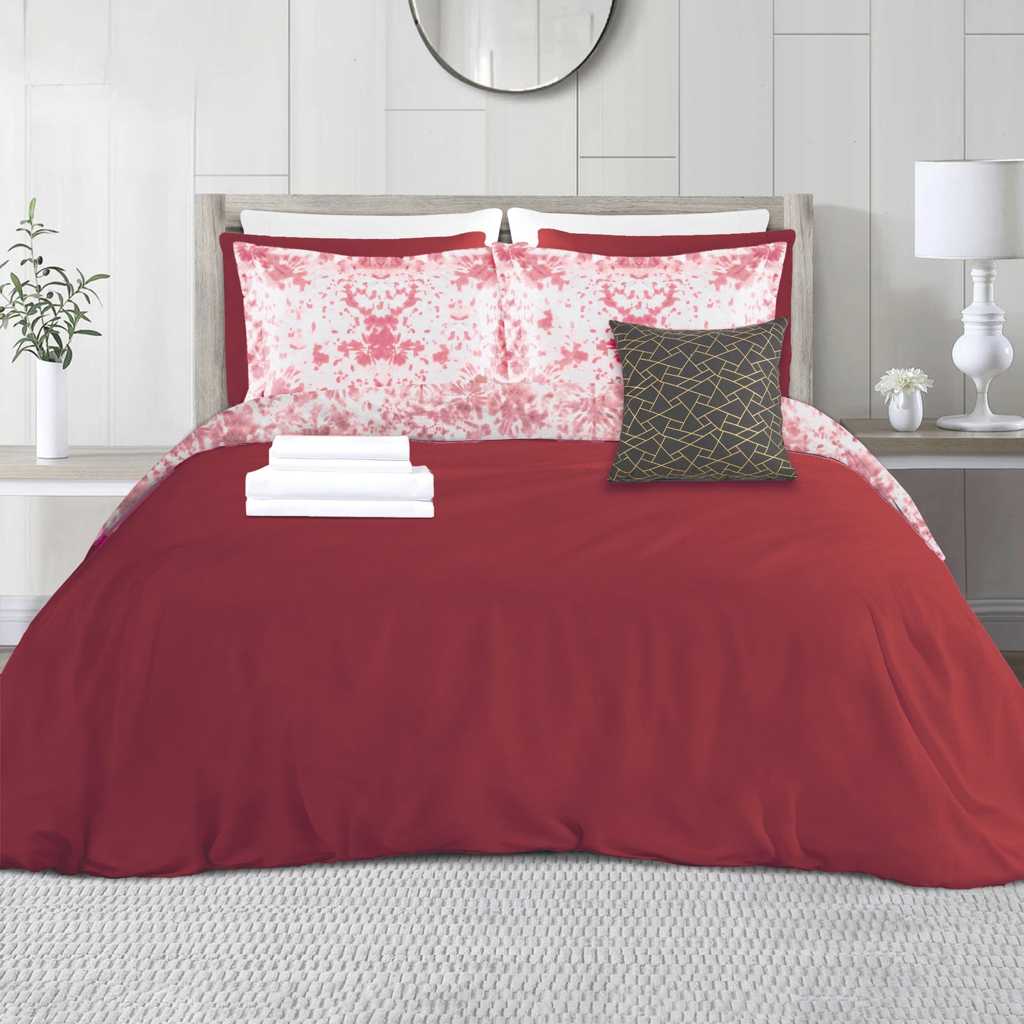 Elegant Comfort 10-Piece Tie-Dye Comforter Set, Includes 6-Piece Sheet Set with Double Sided Storage Pockets