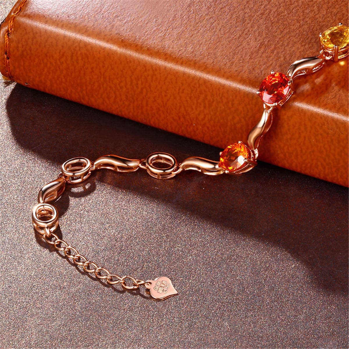 Yellow & Red Crystal & Rose Goldtone Oval Station Bracelet