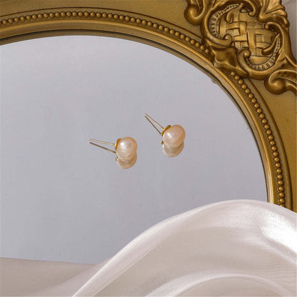 Pearl & Goldtone Stud Earrings-2