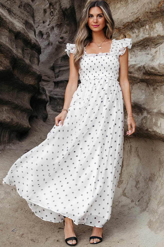 Threaded Pear Sarai Polka Dot Smocked Maxi Dress