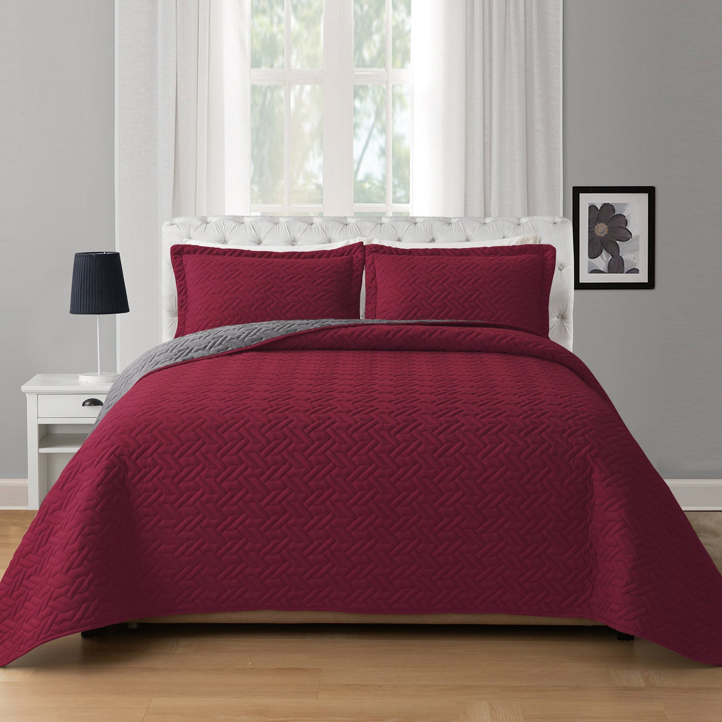 Elegant Comfort 3-Piece Majestic Quilted Reversible Bedspread Coverlet Set