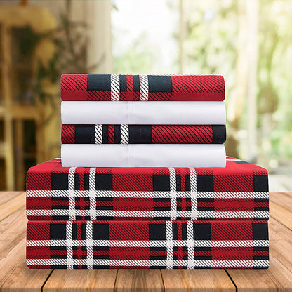 Elegant Comfort 6-Piece Plaid Pattern Bed Sheet Set - Soft as a Hotel Premium Quality