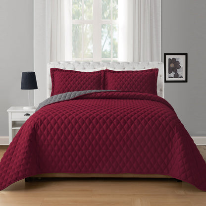 Elegant Comfort 3-Piece Diamond Quilted Reversible Bedspread Coverlet Set