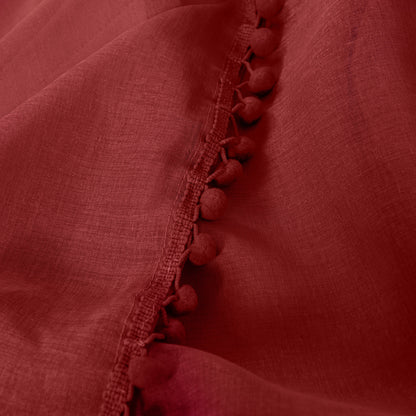 Elegant Comfort Set of 2 Pom Pom Tasseled Sheer Curtain - Rod Pocket