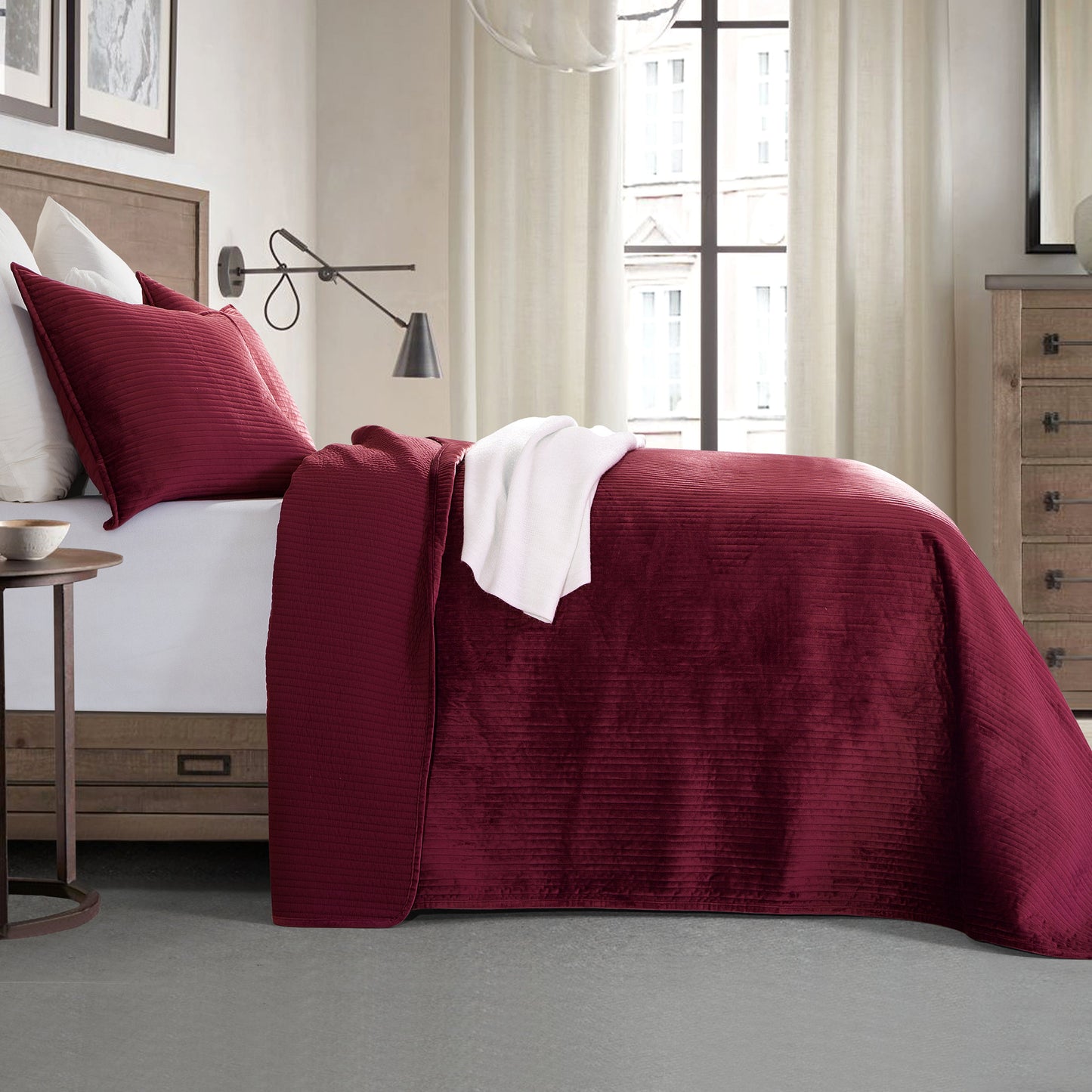 Elegant Comfort 3-Piece Velvet Corduroy Stripe Quilted Bedspread Coverlet Set