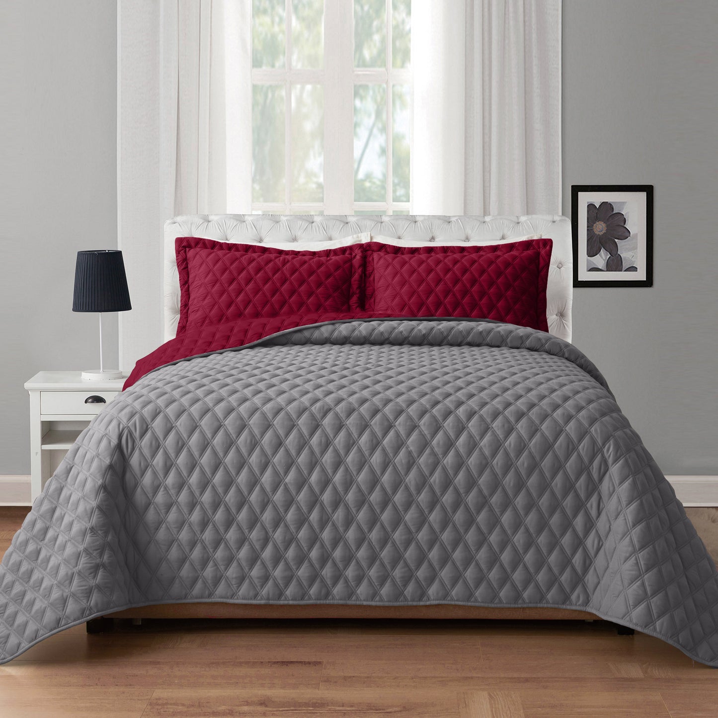 Elegant Comfort 3-Piece Diamond Quilted Reversible Bedspread Coverlet Set
