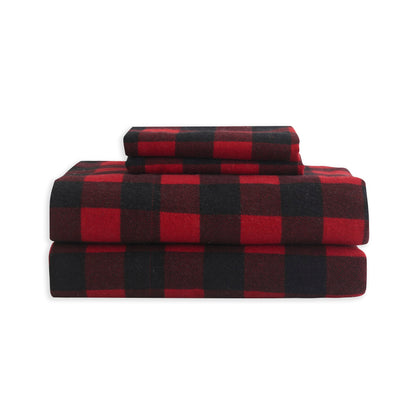 Elegant Comfort Buffalo Checkered Pattern - 100% Turkish Cotton Flannel, 4-Piece Flannel Sheet Set